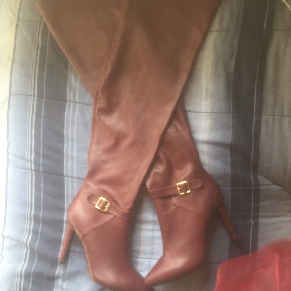 Burgundy thigh high boots
